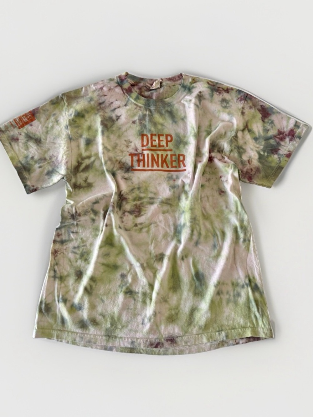 Jerzees Tie Dye Graphic DEEP THINKER T-Shirt Unisex Green/Burgundy 100% Cotton L